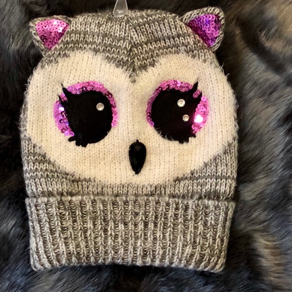 Claire’s Owl Beanie Kids Adults One Size Gray - Picture 2 of 6